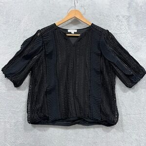 Calligraphie Blouse Womens Medium‎ Ruffle Crochet Boho Hippie Grunge Short